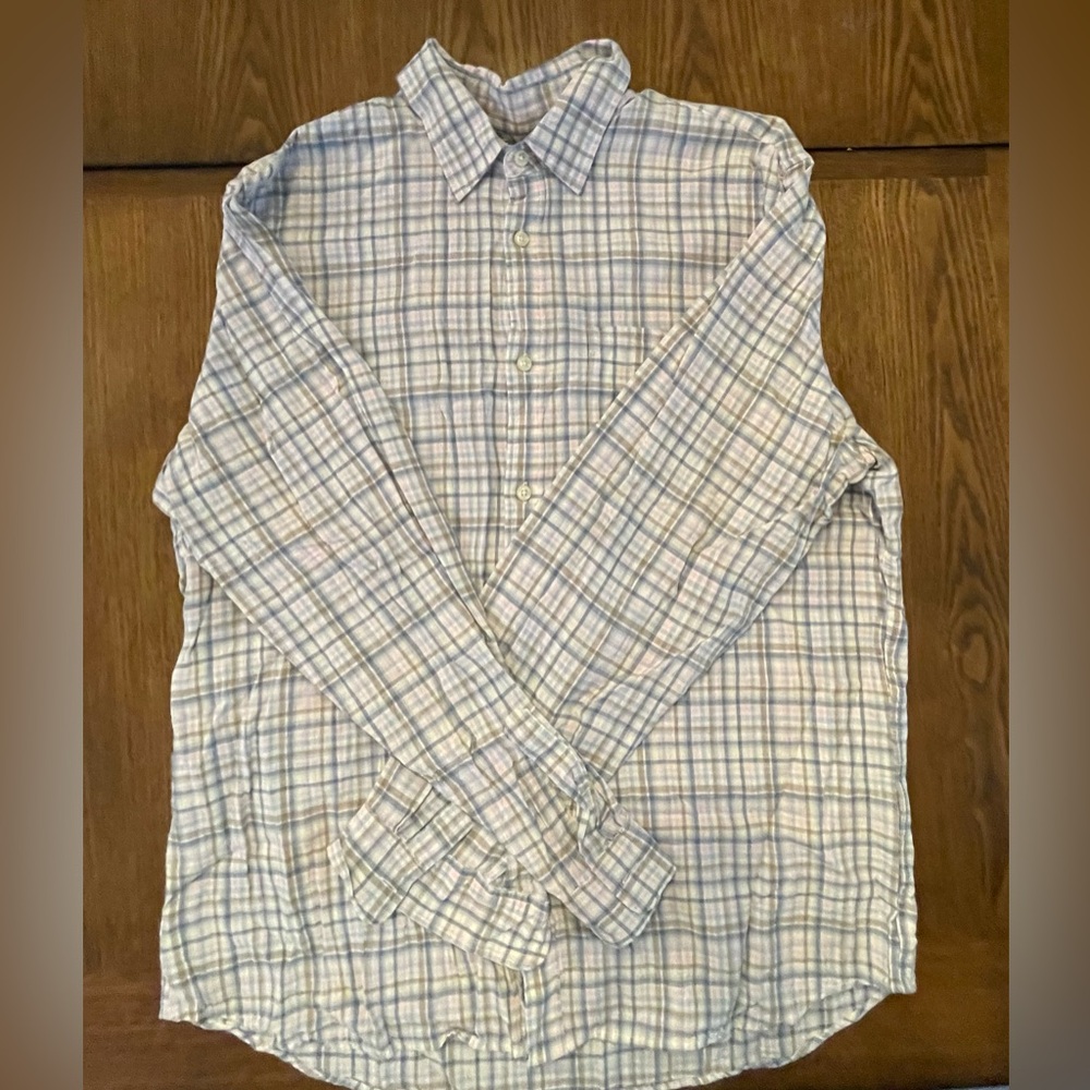 GAP Men's Casual Plaid Shirt - Blue and Pink